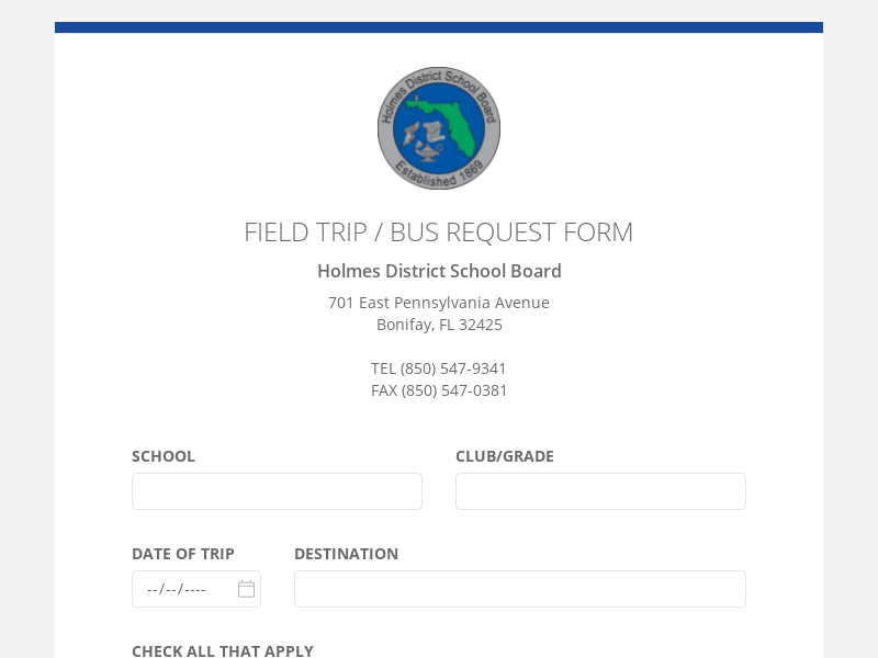 Field Trip & Bus Request Droplet